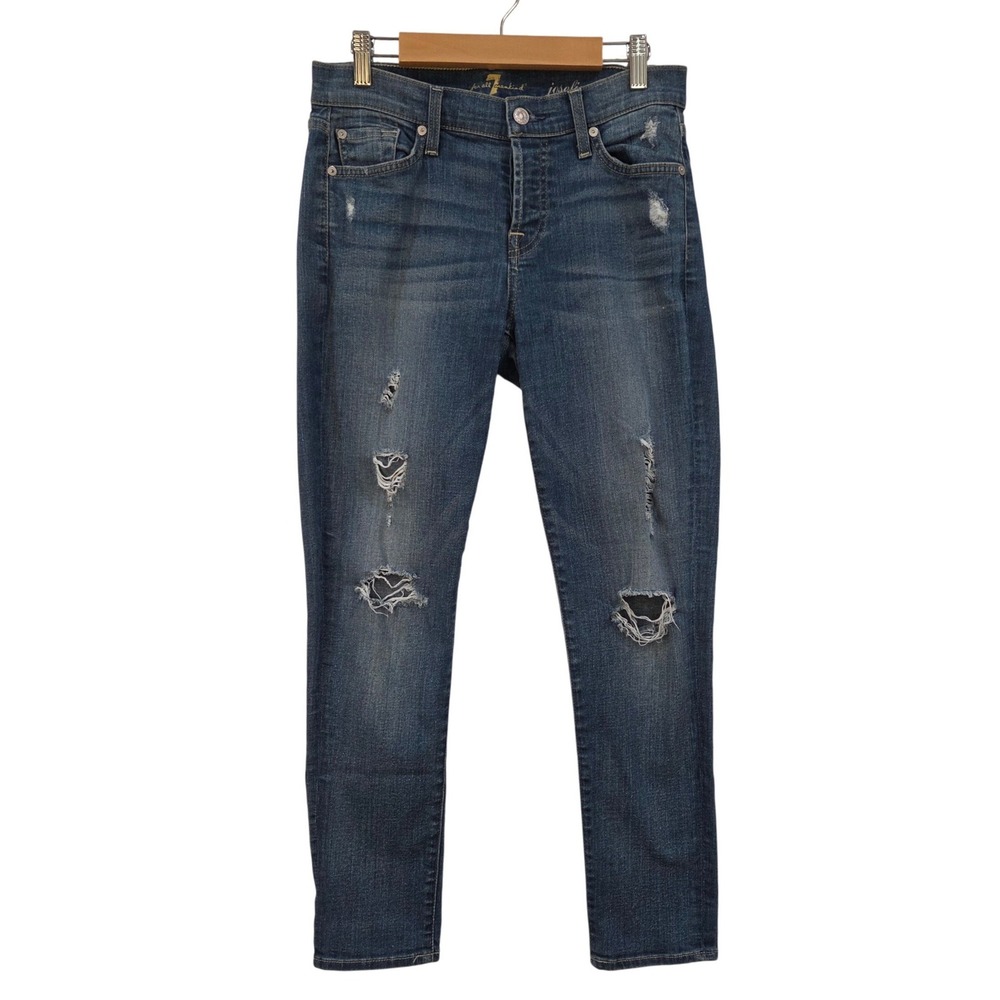 7 For All Mankind Josefina Womens 24 Skinny Boyfriend Jeans Ripped Stretch Denim